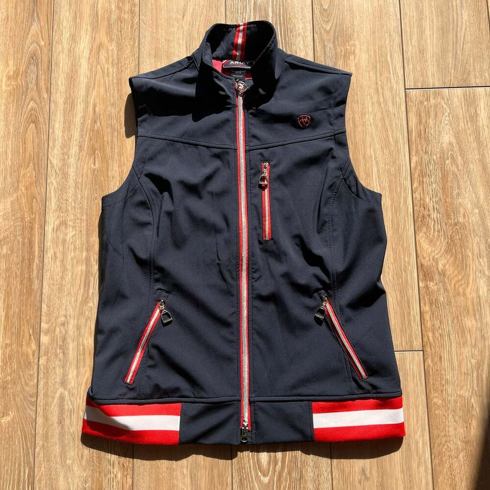 Ariat Women's New Team Softshell Vest in Navy Blue with Red and White Accents